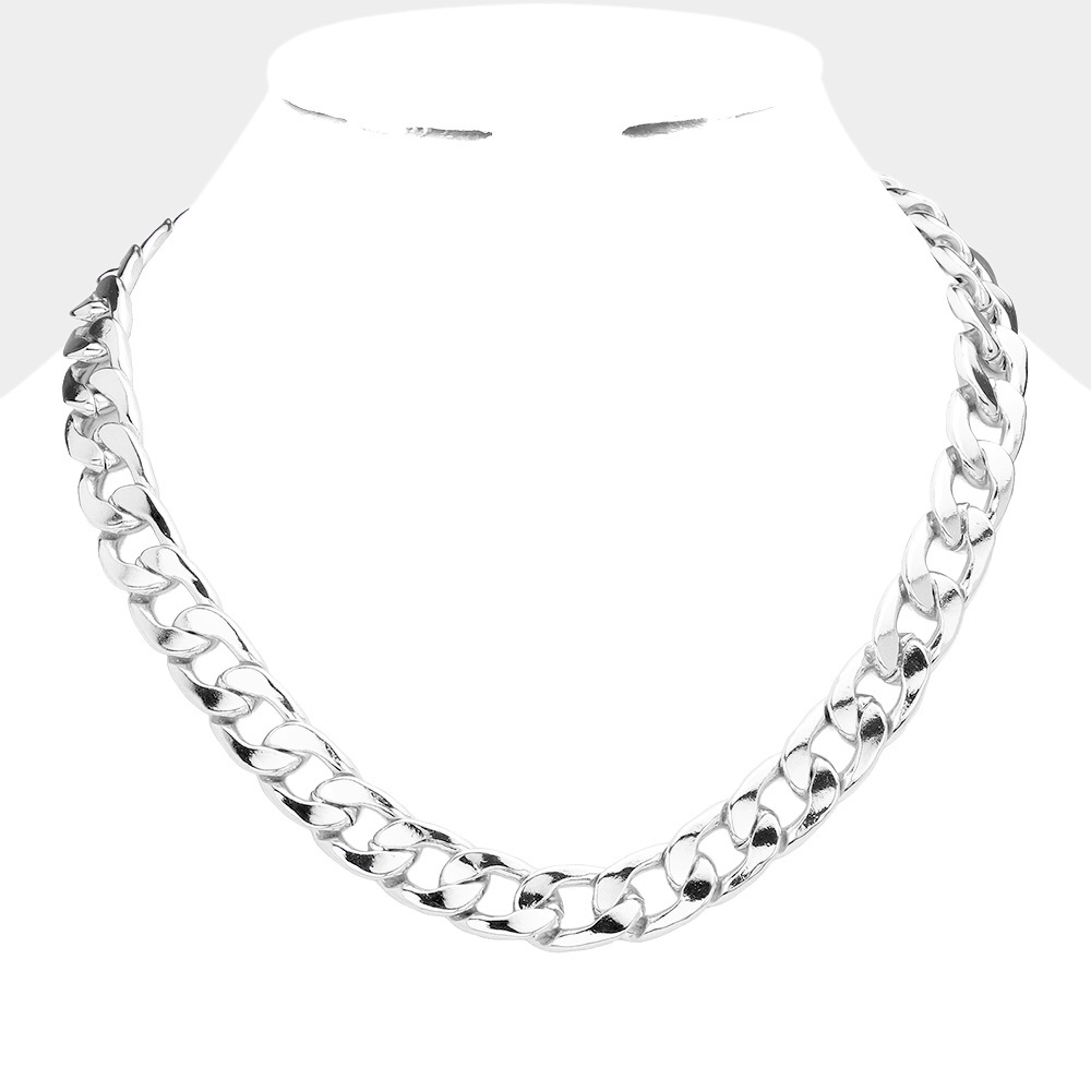 White Gold Dipped Cuban Chain Statement Necklace